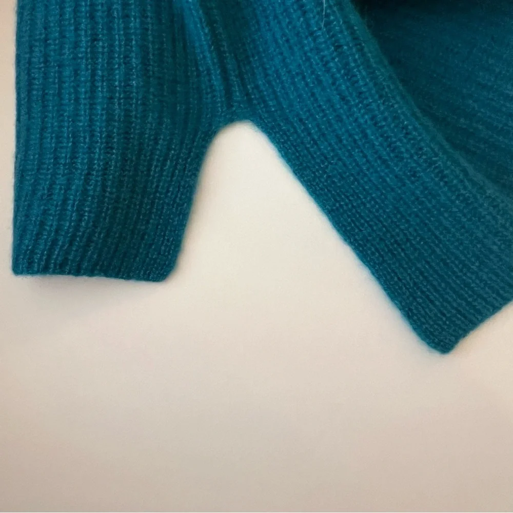 Sundance Catalog Acadia Cashmere Ribbed Long Sleeve Sweater Sea Blue Womens L - Picture 6 of 10